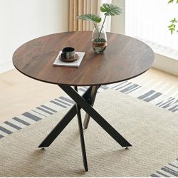 Round Dining Table for 4, Mid Century Modern 42" Round Dining Room Table with MDF Tabletop & Cross Metal Legs, Round Coffee Table for Kitchen, Office,