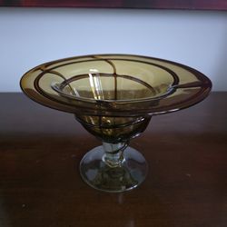 Amber art glass compote bowl on pedestal base