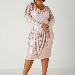 Sequined Bodycon Dress in Blush, 14/16