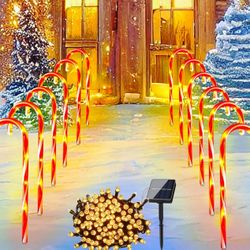 12 Pcs Christmas Candy Lights 18.5'' Christmas Pathway Lights with 72 ft Solar Outdoor String Lights Waterproof Connectable Christmas Lights Outdoor f
