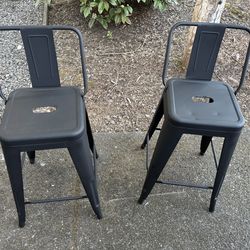 Pair of metal stools with backs
