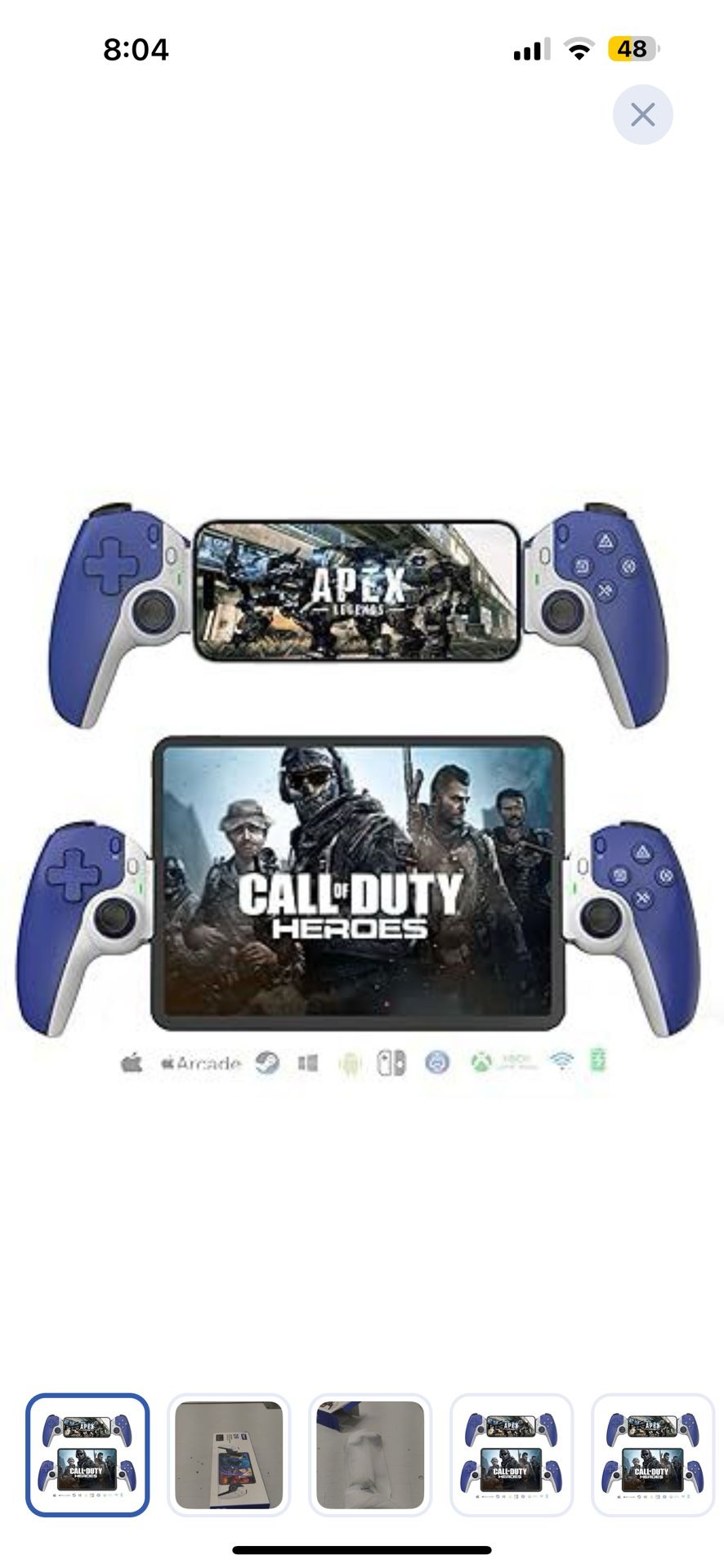 Mobile Cloud Gaming Controller for iPhone 15/14, iPad, Tablet, Android/PC/Switch/PS3/PS4 Gamepad Joystick with Turbo, Streaming on PS5/PS4/Xbox/PC, Ha