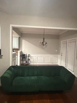 Modern Emerald Green Velvet Channel-Tufted Sofa