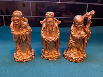 Vintage metallic resin San Xing figurine set of 3.