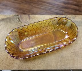 Vintage Indiana Glass Pretzel Amber Carnival Glass Oval Dish