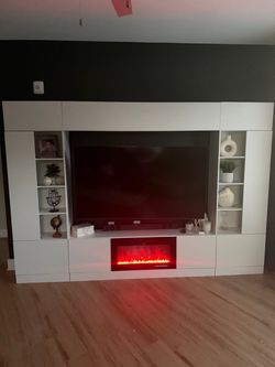White Entertainment Center with Electric Fireplace