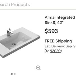 Alma Integrated White SinkS, 42"vanity top