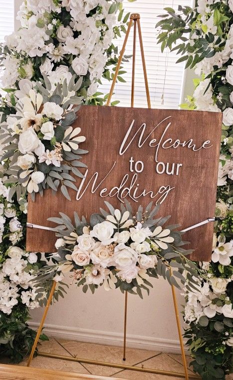 Welcome To Our Wedding Wood Engraved Sign Complete Display
