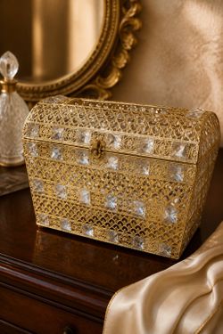 Vintage Gold Glass Card Box