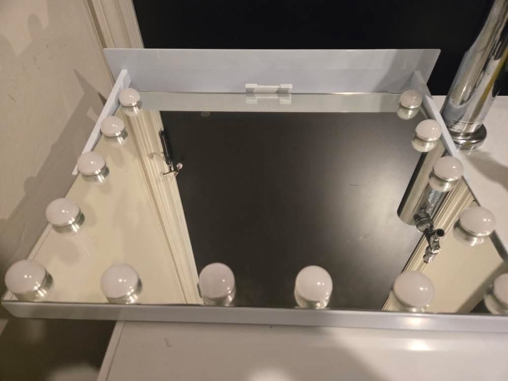 Rotating White Vanity Mirror With Lights and Wireless Charger