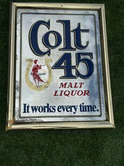 Colt 45 Malt Liquor Glass Mirror Beer Advertisement - Antique 1980s
