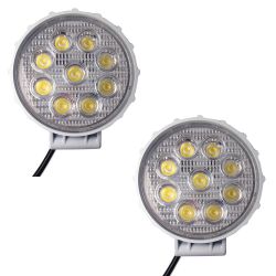 2x 27W LED Spot Bead Round Work Light White Shell 10V 12V 24V Waterproof Driving Light 4.25 inch - Pack of 2