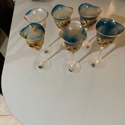 Set Of 6 Decorative Wine Glasses