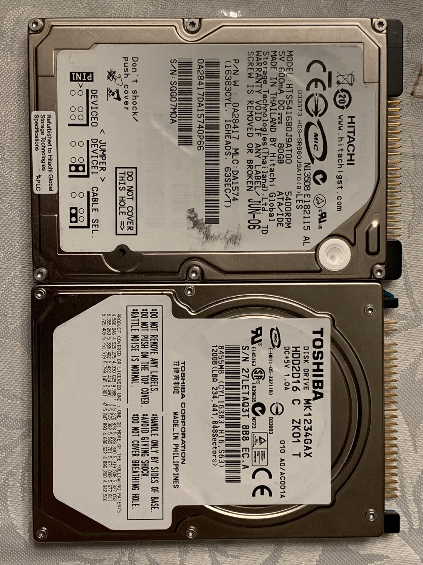 Hitachi 80GB and Toshiba 120GB 3.5” IDE HDD for notebook