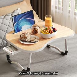 Foldable Laptop Lap Desk with Storage Drawer, Tablet Slot & Cup Holder