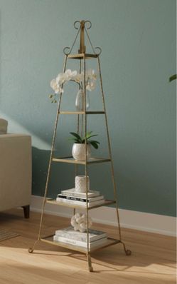 Vintage Parzinger Style Brass Topiary Etagere 4-tier Glass Shelf! 18.5x18.5x54in