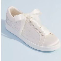 BADGLEY MISCHKA Crystal Embellished Satin Wedding Sneakers