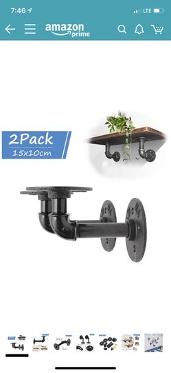 2Pcs Industrial Black Iron Pipe Bracket Wall Mounted Floating Shelf Hanging Wall Hardware Decor for Farmhouse Shelving Hardware Heavy Duty