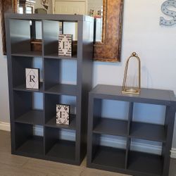 TWO GRAY HEAVY DUTY CUBE SHELFS