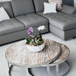Wood and chrome coffee table set