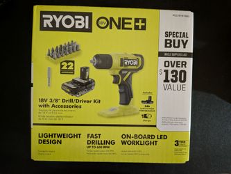 Ryobi ONE + 18v 3/8 drill with accessories