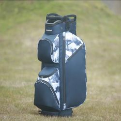 15-Way Golf Cart Bag With Cooler & Shoe Pocket, Rain Hood & Putter Well (Black/Blue)