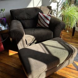 Oversized Brown Chair And Ottoman With Storage