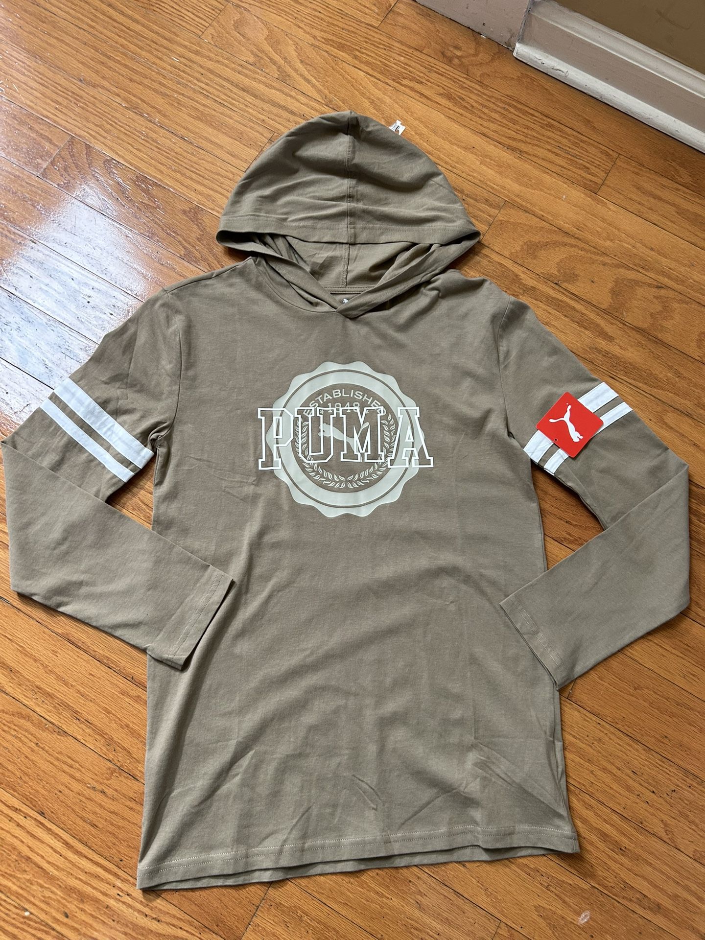 NWT Puma Olive Long Sleeve Hoodie Tshirt Size XL 18/20