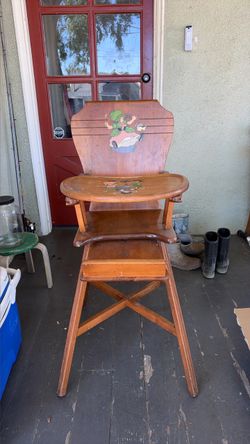 Vintage Wooden Baby High Chair with Decals