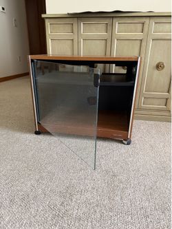 Vintage Realistic Stereo Cabinet | Rolling Media Cabinet with Glass Door