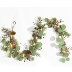 LOHASBEE Christmas Garland, 5FT Natural Eucalyptus and Pine Christmas Garland with Red Berries and Pinecones - Perfect Festive Decoration for Your Hom