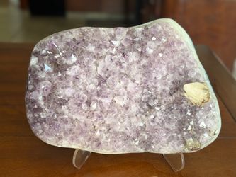 Large 19.6 lb Natural Amethyst Agate Geode Slab with Calcite Inclusion — 13” Statement Display Piece