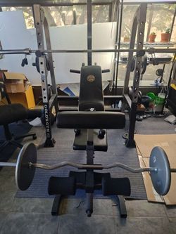 Gold's Gym Pulley Rack + Bench + 430lbs+ Total Weights & Attachments