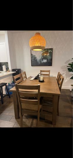 Dining room table and six chairs $400