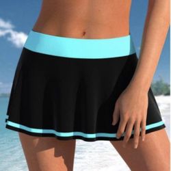 Modlily Womens S Mid Waisted Cyan Stretch Contrast Pantskirt Swim Skirt