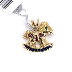 14Kt Yellow Gold Diamond Ruby Horse Pendant 3.20g 2079