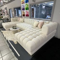 Lipa Ivory,Black,Gray,Mocha Velvet Double Chaise "U" Shape Sectional Sofa👉Fast Delivery ⭐ Online Shopping ⭐ Financing 