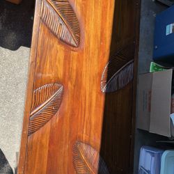Wood Coffee Table With Carved Banana Leaves