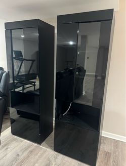 Tall Black Glass Display Cabinets – Set of 2