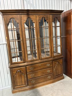 Wood China Cabinet Display Hutch 3 Glass shelves + 3 Drawers + shelf space