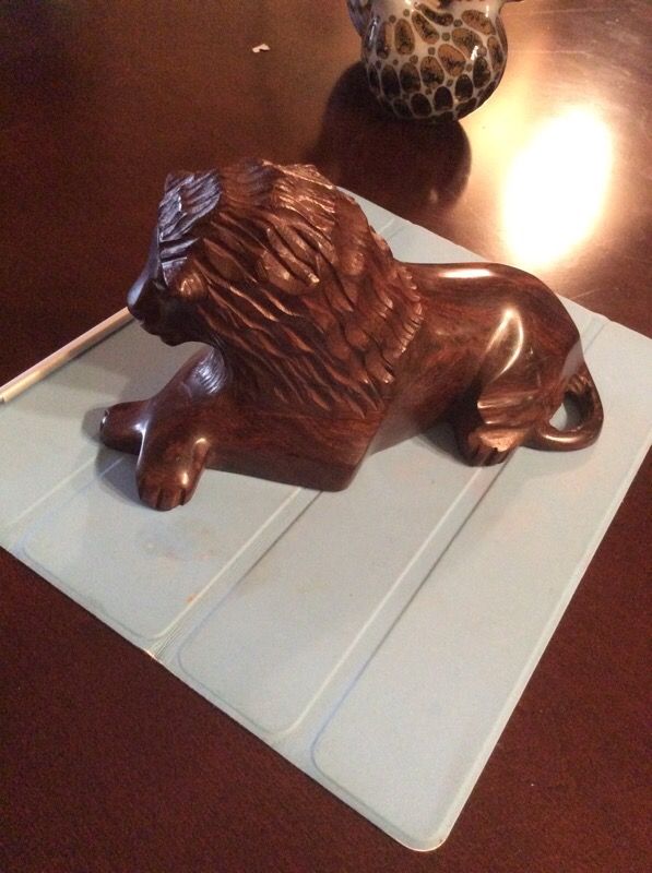 African Hand carved wooden lion