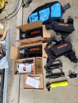 SMACO Mini Scuba Tanks with spare are tanks and compressor to fill them yourself