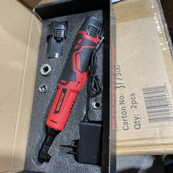 This is a GardTech electric ratchet wrench. Brand: GardTech Quantity: 2-piece set Type: Electric ratchet wrench Accessories: Includes battery holder a