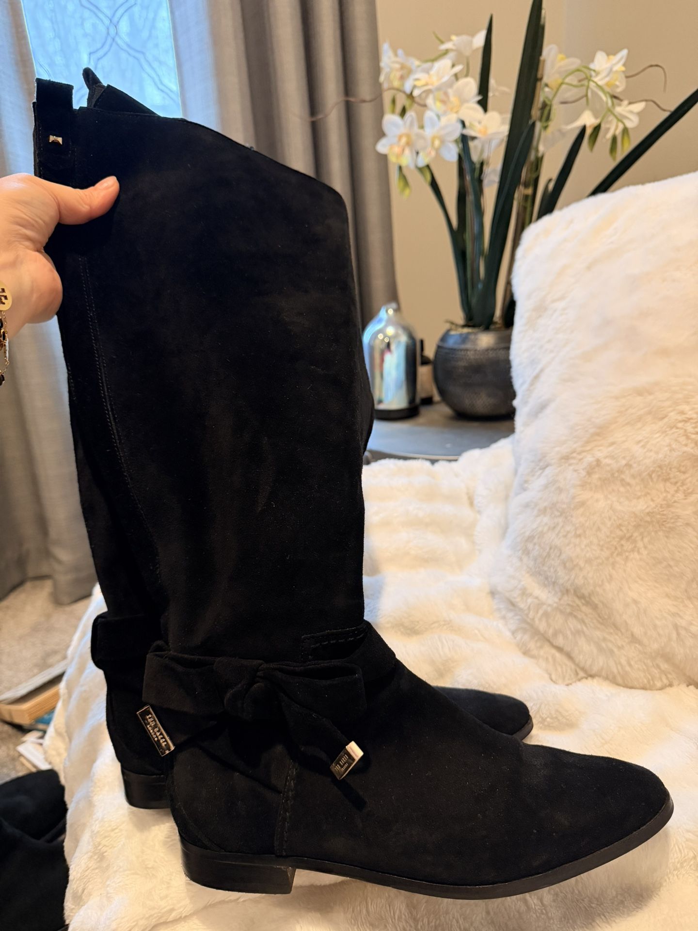 Ted Baker New ALRAMI Tall Riding Fashion Boot BLACK Suede Ortho Comfort Women 8