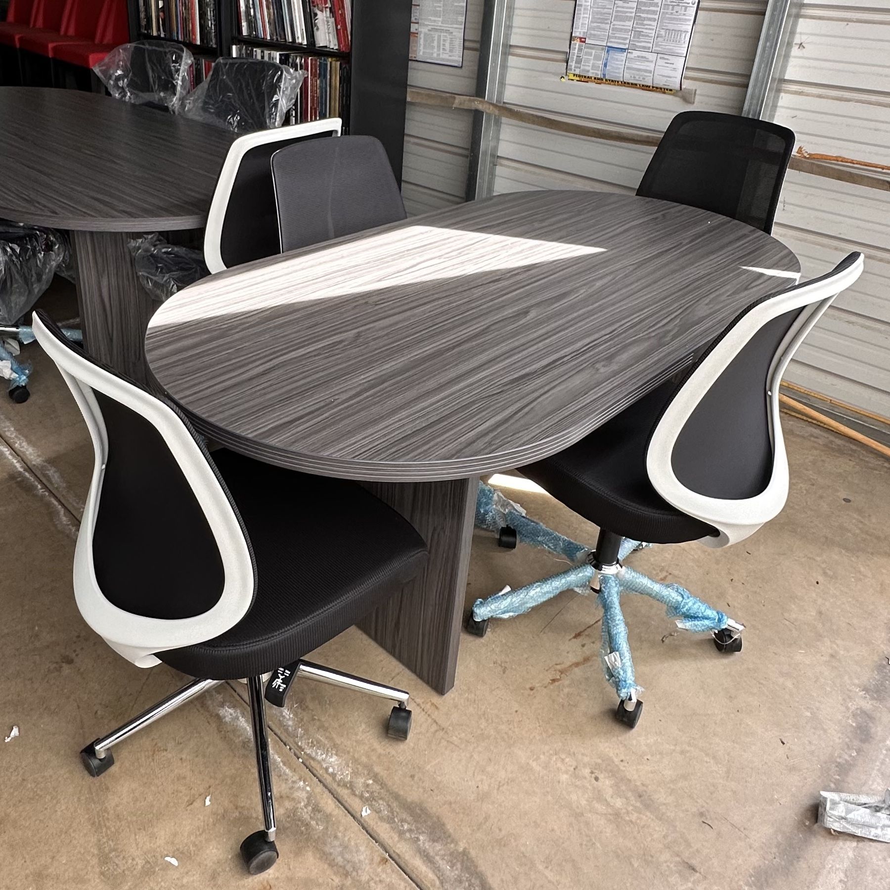 Business Equipment Brown Small Conference Table With Chairs Set