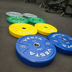 NEW Bumper Plates, Rubber Olympic Weights, Home Gym Weight Set, Folding Squat Rack, Adjustable FID Bench Press, Stall Mats, Rubber Flooring 