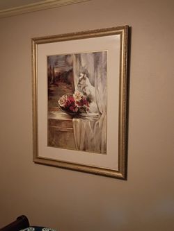 Large framed glass cat picture