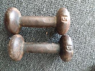 Pair of 5 lb of steel dumbbells