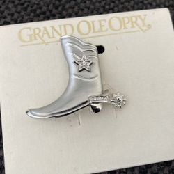 Beautiful Silver Cowboy Boot with Star Decoration and Spur Pin
