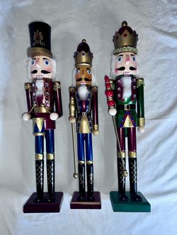 Set of 3 Tall Christmas Nutcrackers Hand painted wood 22” & 20”